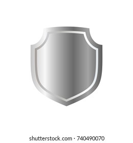 Silver shield shape icon. 3D gray emblem sign isolated on white background. Symbol of security, power, protection. Badge shape shield graphic design Vector illustration