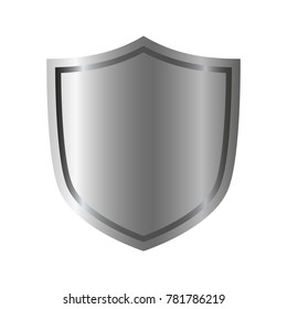 Silver shield shape icon. 3D gray emblem sign isolated on white background. Symbol of security, power, protection. Badge shape shield graphic design Vector illustration