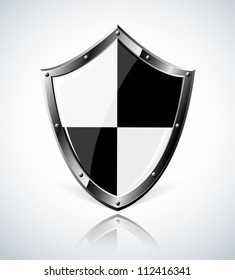 Silver shield.  Vector EPS10. Transparency is used to create shadow.