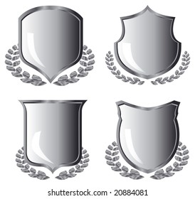 silver shields with laurel wreath on white background