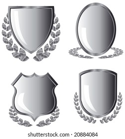 silver shields with laurel wreath on white background