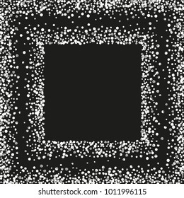 Silver shine of confetti on a black background. Illustration of a drop of shiny particles. Decorative element. Luxury background for your design, cards, invitations, gift, vip. 