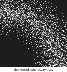 Silver shine of confetti on a black background. Illustration of a drop of shiny particles. Decorative element. Luxury background for your design, cards, invitations, gift, vip. 