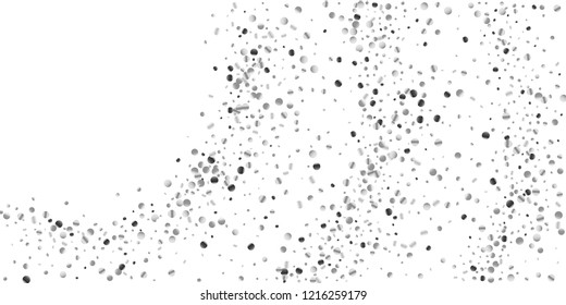 Silver shine of confetti on a black background. Illustration of a drop of shiny particles. Decorative element. Luxury background for your design, cards, invitations, gift, vip.