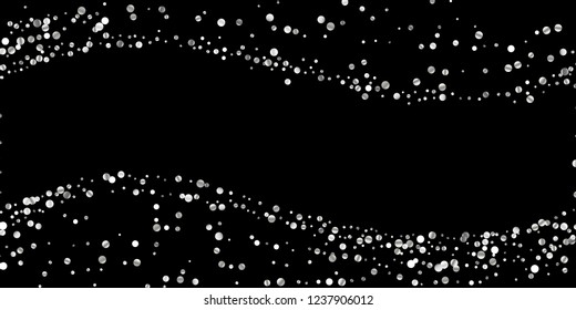 Silver shine of confetti on a black background. Illustration of a drop of shiny particles. Decorative element. Luxury background for your design, cards, invitations, gift, vip.