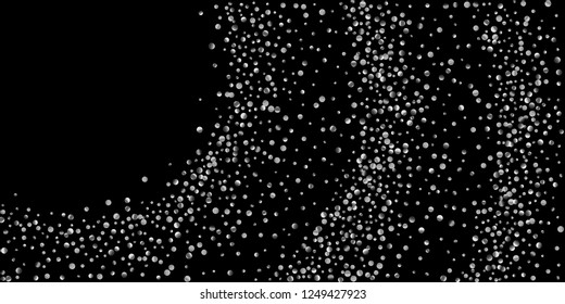 Silver shine of confetti on a black background. Illustration of a drop of shiny particles. Decorative element. Luxury background for your design, cards, invitations, gift, vip.