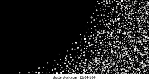 Silver shine of confetti on a black background. Illustration of a drop of shiny particles. Decorative element. Luxury background for your design, cards, invitations, gift, vip.