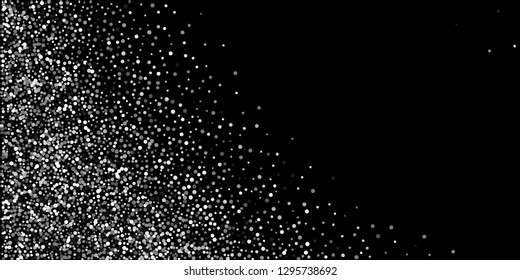 Silver shine of confetti on a black background. Illustration of a drop of shiny particles. Decorative element. Luxury background for your design, cards, invitations, gift, vip.