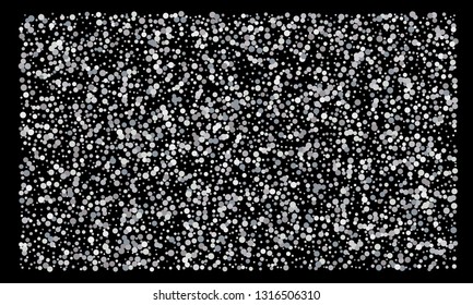 Silver shine of confetti on a black background. Illustration of a drop of shiny particles. Decorative element. Luxury background