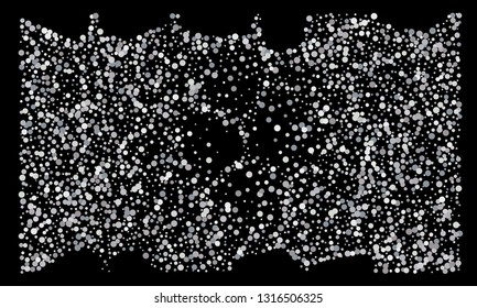 Silver shine of confetti on a black background. Illustration of a drop of shiny particles. Decorative element. Luxury background