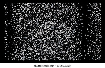 Silver shine of confetti on a black background. Illustration of a drop of shiny particles. Decorative element. Luxury background