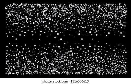 Silver shine of confetti on a black background. Illustration of a drop of shiny particles. Decorative element. Luxury background