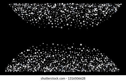 Silver shine of confetti on a black background. Illustration of a drop of shiny particles. Decorative element. Luxury background