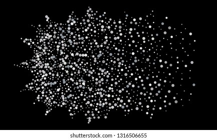 Silver shine of confetti on a black background. Illustration of a drop of shiny particles. Decorative element. Luxury background