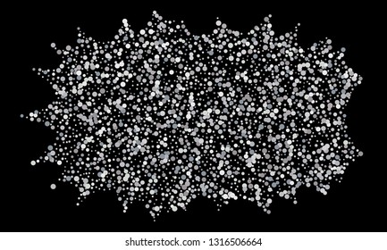 Silver shine of confetti on a black background. Illustration of a drop of shiny particles. Decorative element. Luxury background
