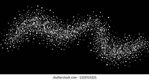 Silver shine of confetti on a black background. Illustration of a drop of shiny particles. Decorative element. Luxury background for your design, cards, invitations, gift, vip.