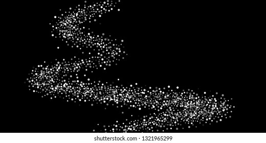 Silver shine of confetti on a black background. Illustration of a drop of shiny particles. Decorative element. Luxury background for your design, cards, invitations, gift, vip.