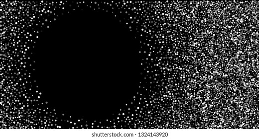 Silver shine of confetti on a black background. Illustration of a drop of shiny particles. Decorative element. Luxury background for your design, cards, invitations, gift, vip.