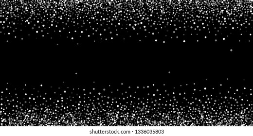 Silver shine of confetti on a black background. Illustration of a drop of shiny particles. Decorative element. Luxury background for your design, cards, invitations, gift, vip.