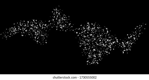 Brillo plateado de confeti sobre un fondo negro. Ilustración de una gota de partículas brillantes. Elemento decorativo. Lujo para su diseño, tarjetas, invitaciones, regalo, vip. 