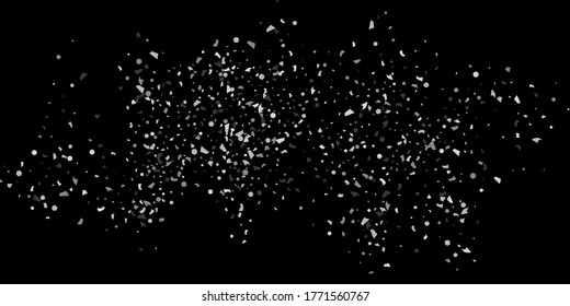 Silver shine of confetti on a black background. Illustration of a drop of shiny particles. Decorative element. Luxury background for your design, cards, invitations, gift, vip. 