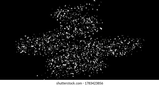 Silver shine of confetti on a black background. Illustration of a drop of shiny particles. Decorative element. Luxury background for your design, cards, invitations, gift, vip. 