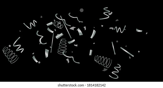 Silver shine of confetti on a black background. Illustration of a drop of shiny particles. Decorative element. Luxury background for your design, cards, invitations, gift, vip. 