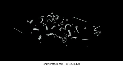 Silver shine of confetti on a black background. Illustration of a drop of shiny particles. Decorative element. Luxury background for your design, cards, invitations, gift, vip. 