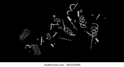Silver shine of confetti on a black background. Illustration of a drop of shiny particles. Decorative element. Luxury background for your design, cards, invitations, gift, vip. 