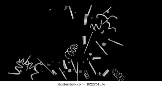 Brillo plateado de confeti sobre un fondo negro. Ilustración de una gota de partículas brillantes. Elemento decorativo. Lujo para su diseño, tarjetas, invitaciones, regalo, vip. 
