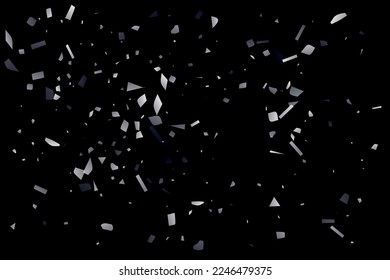 Silver shine of confetti on a black background. Illustration of a drop of shiny particles. Decorative element. Luxury background for your design, cards, invitations, gift, vip. 
