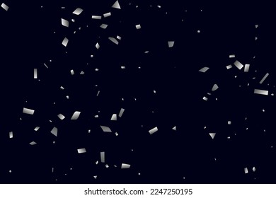Silver shine of confetti on a black background. Illustration of a drop of shiny particles.