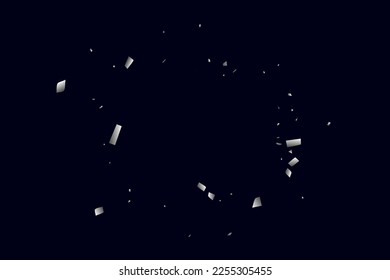 Silver shine of confetti on a black background. Illustration of a drop of shiny particles. Decorative element. Luxury background for your design, cards, invitations, gift, vip. 