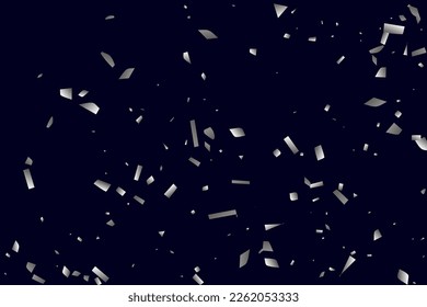 Silver shine of confetti on a black background. Illustration of a drop of shiny particles. Decorative element. Luxury background for your design, cards, invitations, gift, vip. 