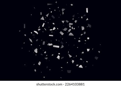 Silver shine of confetti on a black background. Illustration of a drop of shiny particles. Decorative element. Luxury background for your design, cards, invitations, gift, vip. 