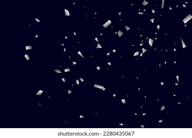 Brillo plateado de confeti sobre un fondo negro. Ilustración de una gota de partículas brillantes. Elemento decorativo. Lujo para su diseño, tarjetas, invitaciones, regalo, vip. 