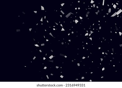 Brillo plateado de confeti sobre un fondo negro. Ilustración de una gota de partículas brillantes. Elemento decorativo. Lujo para su diseño, tarjetas, invitaciones, regalo, vip. 