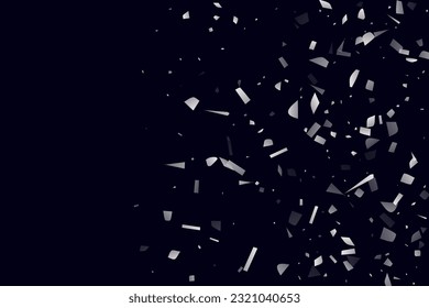 Silver shine of confetti on a black background. Illustration of a drop of shiny particles. Decorative element. Luxury background for your design, cards, invitations, gift, vip. 