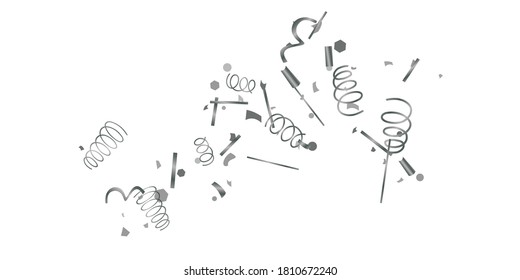Silver shine of confetti on a white background. Illustration of a drop of shiny particles. Decorative element. Luxury background for your design, cards, invitations, gift, vip. 