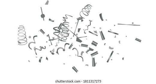 Silver shine of confetti on a white background. Illustration of a drop of shiny particles. Decorative element. Luxury background for your design, cards, invitations, gift, vip. 