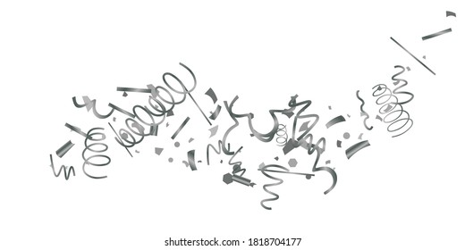 Silver shine of confetti on a white background. Illustration of a drop of shiny particles. Decorative element. Luxury background for your design, cards, invitations, gift, vip. 