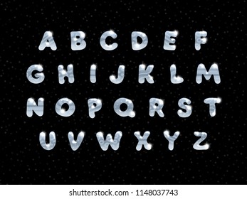 Silver shining cute vector alphabet for kids. Comic hand-drawn metal font with highlights and sparkles. Set of funny capital letters collected in kids ABC.