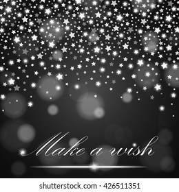 Silver shining falling stars on grey ambient blurred background. Luxury design. Vector illustration