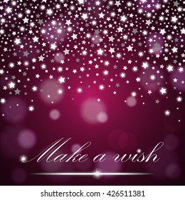 Silver shining falling stars on purple ambient blurred background. Luxury design. Vector illustration