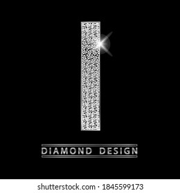 I silver shining Letter with diamonds vector illustration. White gems with light on metallic letter. Stylish luxury type logo for jewelry or casino business.