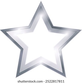 Silver shining star on a transparent background. Vector.