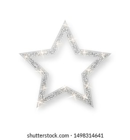 Silver shiny glitter glowing star with shadow isolated on white background. Vector illustration.