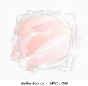 Silver shiny glowing art frame with rose pastel brush strokes isolated on white. Christmas card design. Golden luxury line border for invitation, sale, fashion, wedding, photo etc. Vector