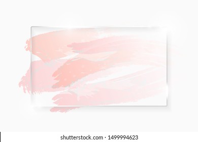 Silver shiny glowing rectangle frame with rose pastel brush strokes isolated on white. Christmas card design. Golden luxury line border for invitation, sale, fashion, wedding, photo etc. Vector