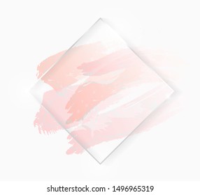 Marco hombus brillante plateado con pinceladas rosa de pincel pastel aisladas en blanco. Diseño de tarjetas de Navidad. Línea dorada de lujo para invitación, venta, moda, boda, foto etc. Vector